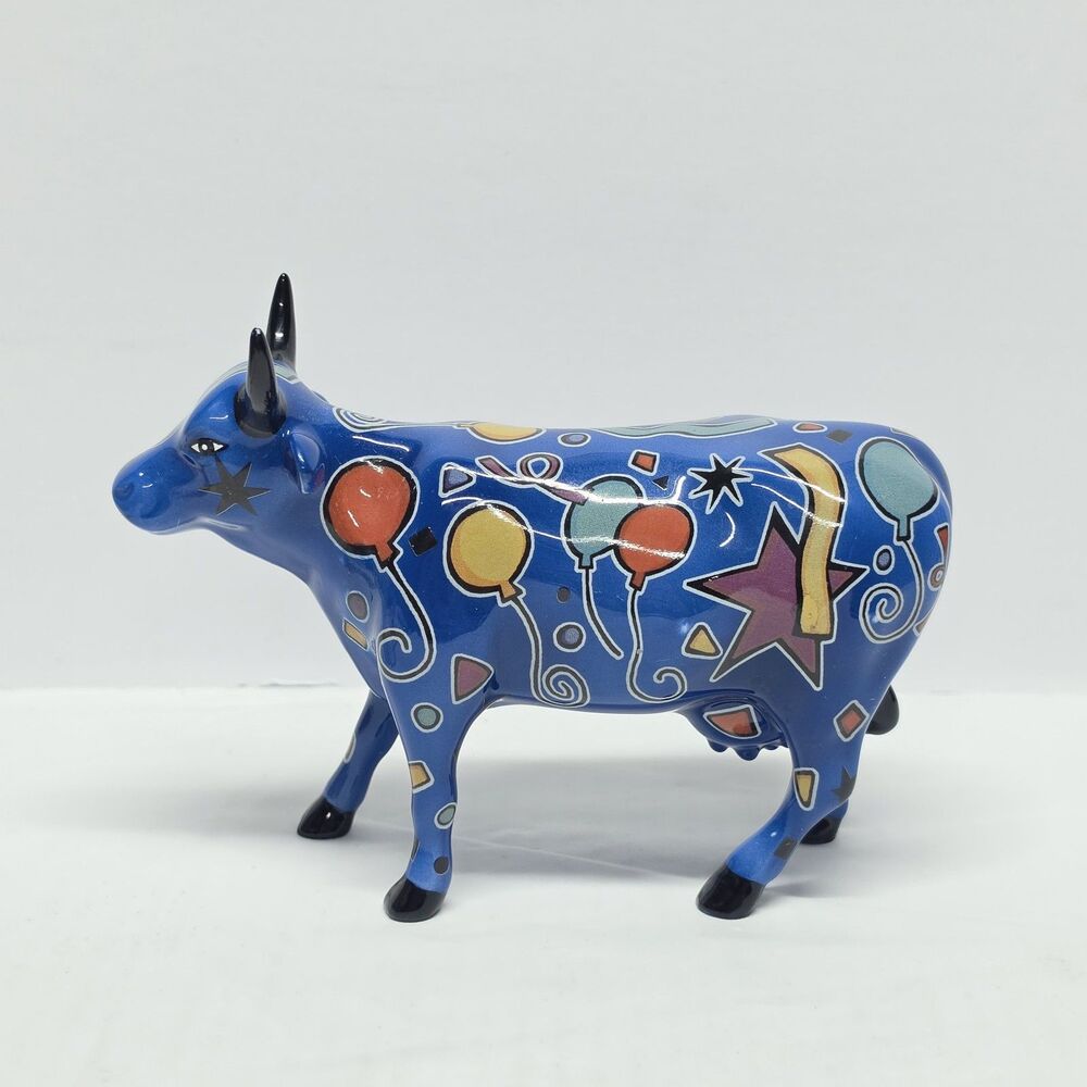 Cow Parade Vintage 2000 Ceramic Figurine Party Stars Balloons Holdings Corp